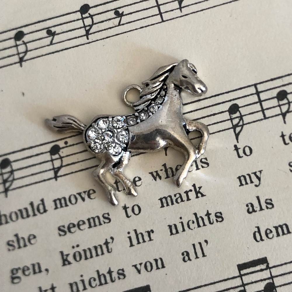 Silver Horse Rhinestone Charm Pendant